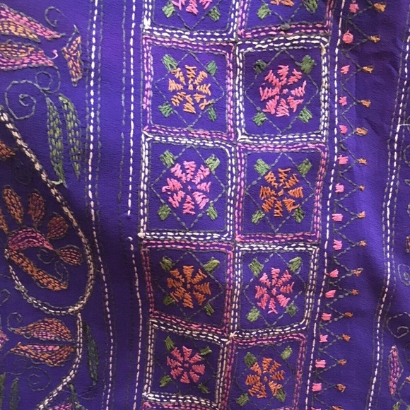 PURPLE embroidered Kantha Crepe Silk SAREE 200" - Picture 1 of 8